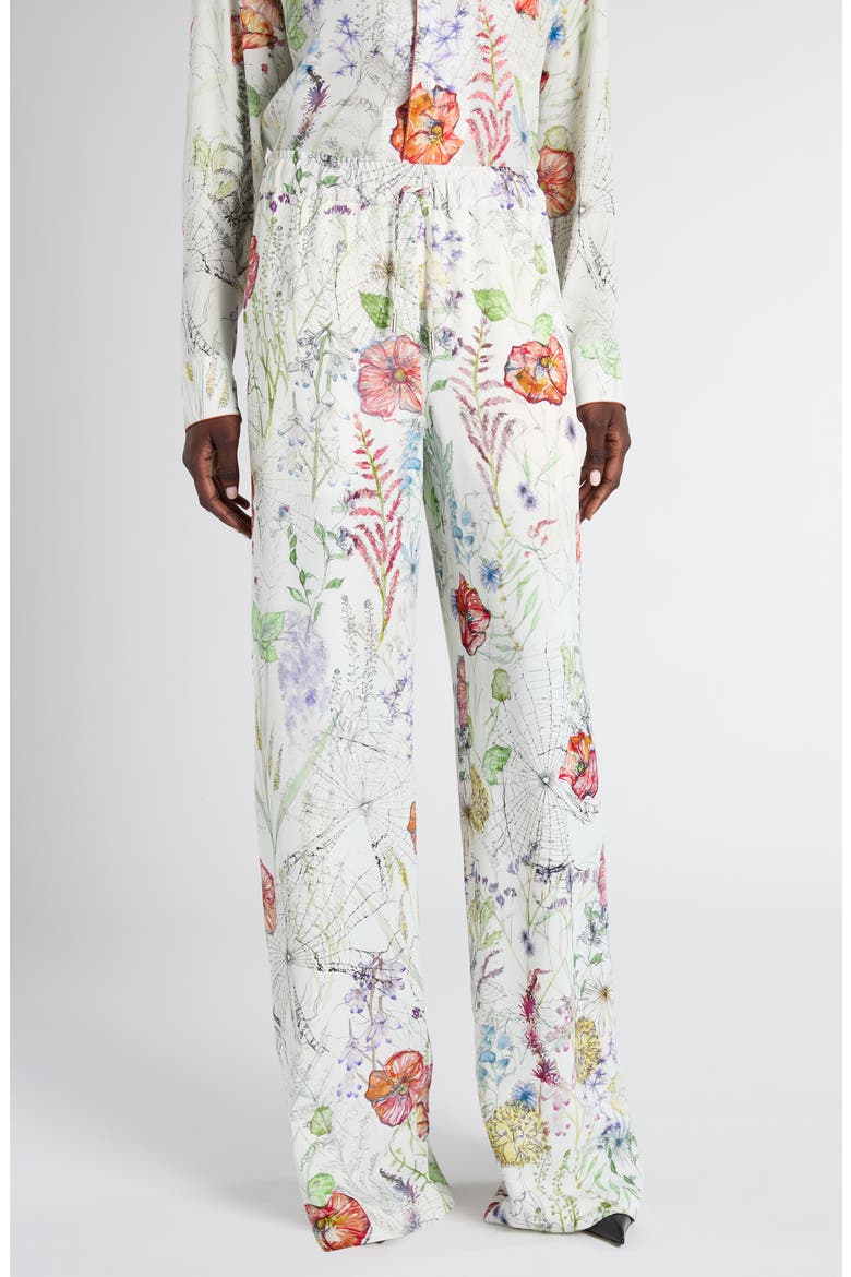 Meadow Floral Print Pants, Main, color, WHITE