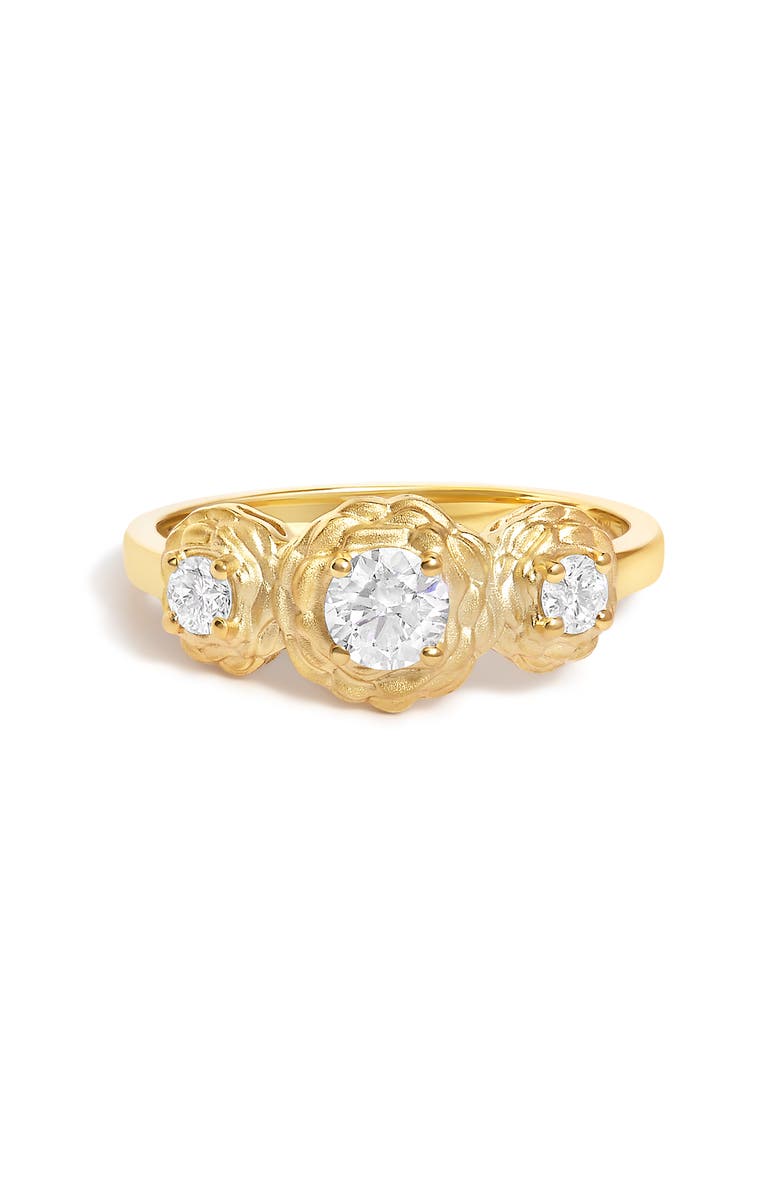 Haus of Brilliance 14K Yellow Gold Plated Sterling Silver 1/2 Ctw Lab Grown Diamond Floral 3-Stone Ring, Main, color, Yellow Gold Over Silver