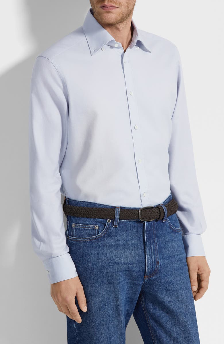 ZEGNA Cashco Cashmere & Cotton Button-Down Shirt, Alternate, color, Light Blue