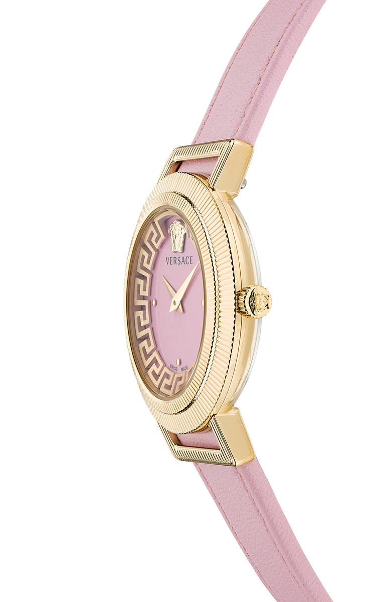 Versace Greca Chic Leather Strap Watch, 36mm, Alternate, color, 