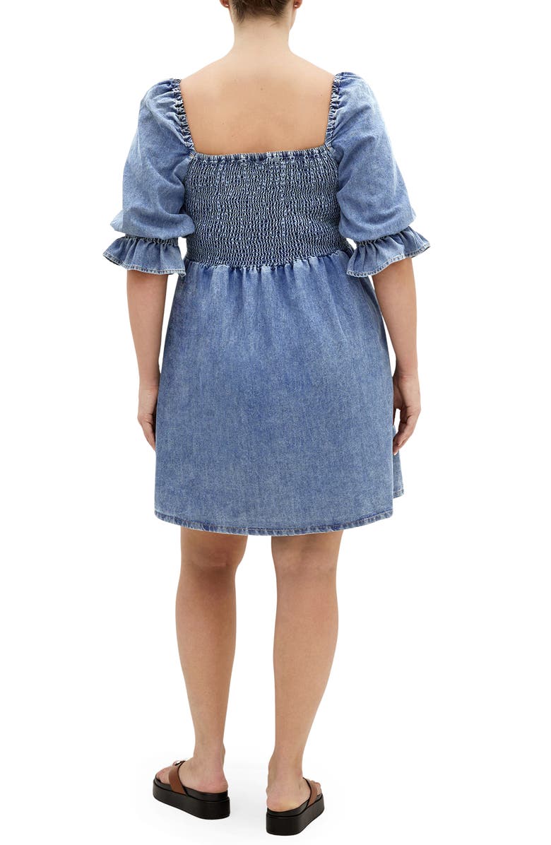 City Chic Kaitlyn Smocked Denim Minidress, Alternate, color, Light Wash
