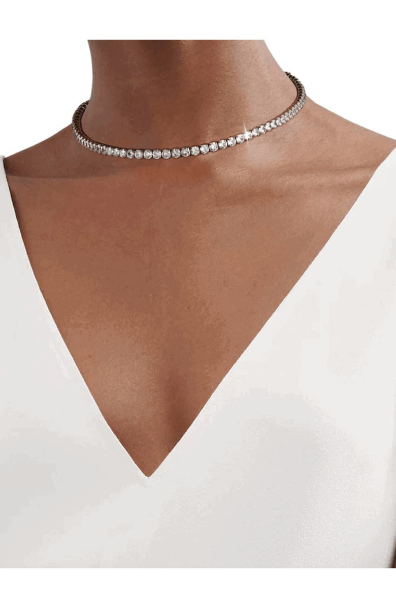 Hollywood Sensation Elegant Cubic Zirconia Choker Tennis Necklace, Alternate, color, Silver
