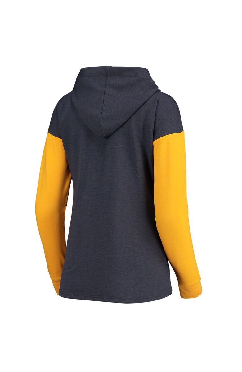ANTIGUA Women's Antigua Heathered Navy/Gold Nashville Predators Amaze Lace-Up Hoodie Tri-Blend Long Sleeve T-Shirt, Alternate, color, 