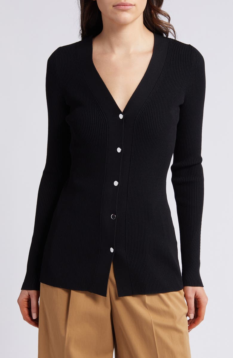 BOSS Farinda Rib V-Neck Cardigan, Alternate, color, 