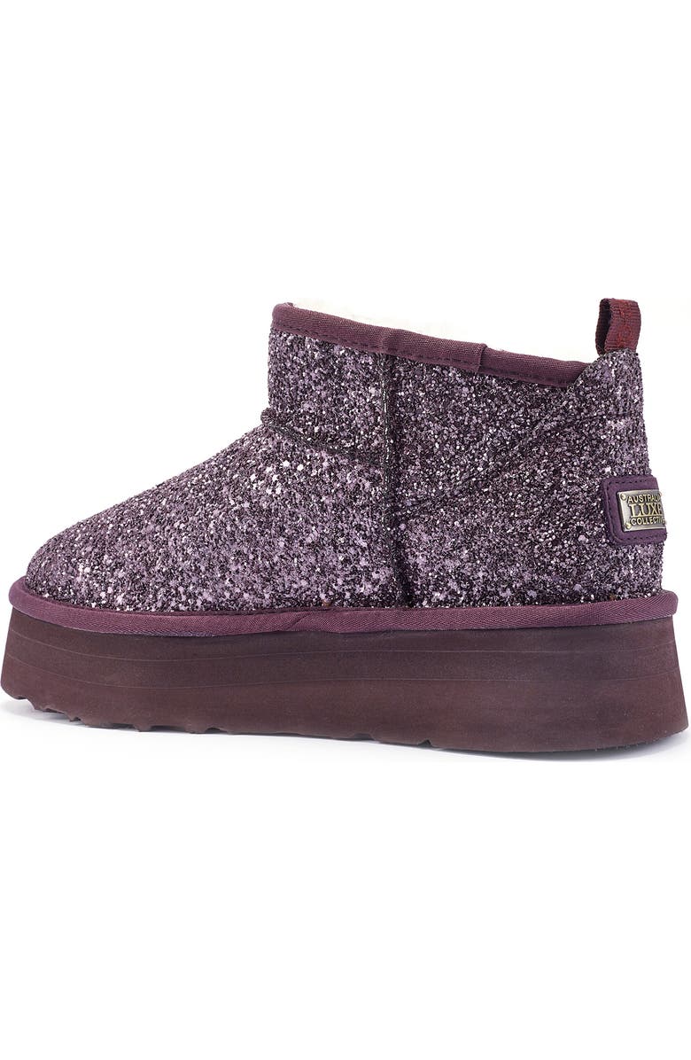 Australia Luxe Collective Cosy Genuine Shearling Glitter Ultra Platform Bootie, Alternate, color, Plum