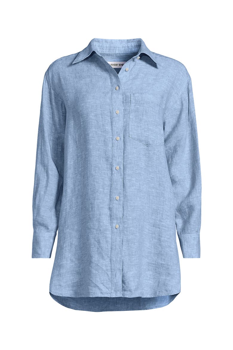 Linen Oversized Button Front Shirt, Alternate, color, Soft Blue Linen