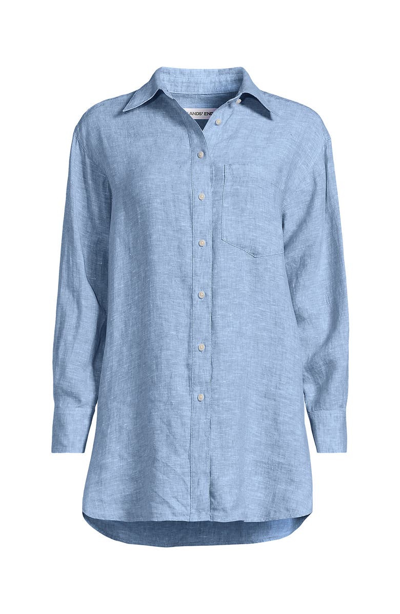 Lands' End Linen Oversized Button Front Shirt, Alternate, color, Soft Blue Linen