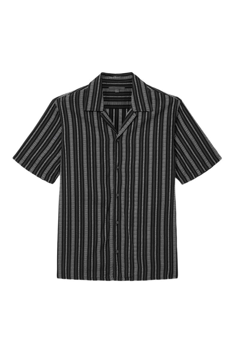 Dan Patterned Stripe Camp Shirt, Alternate, color, BLACK