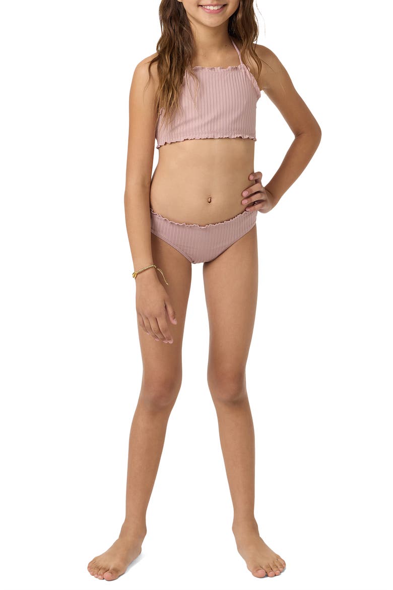 Kids' Shore Break Rib Ruffle Two-Piece Swimsuit, Alternate, color, ORCHID