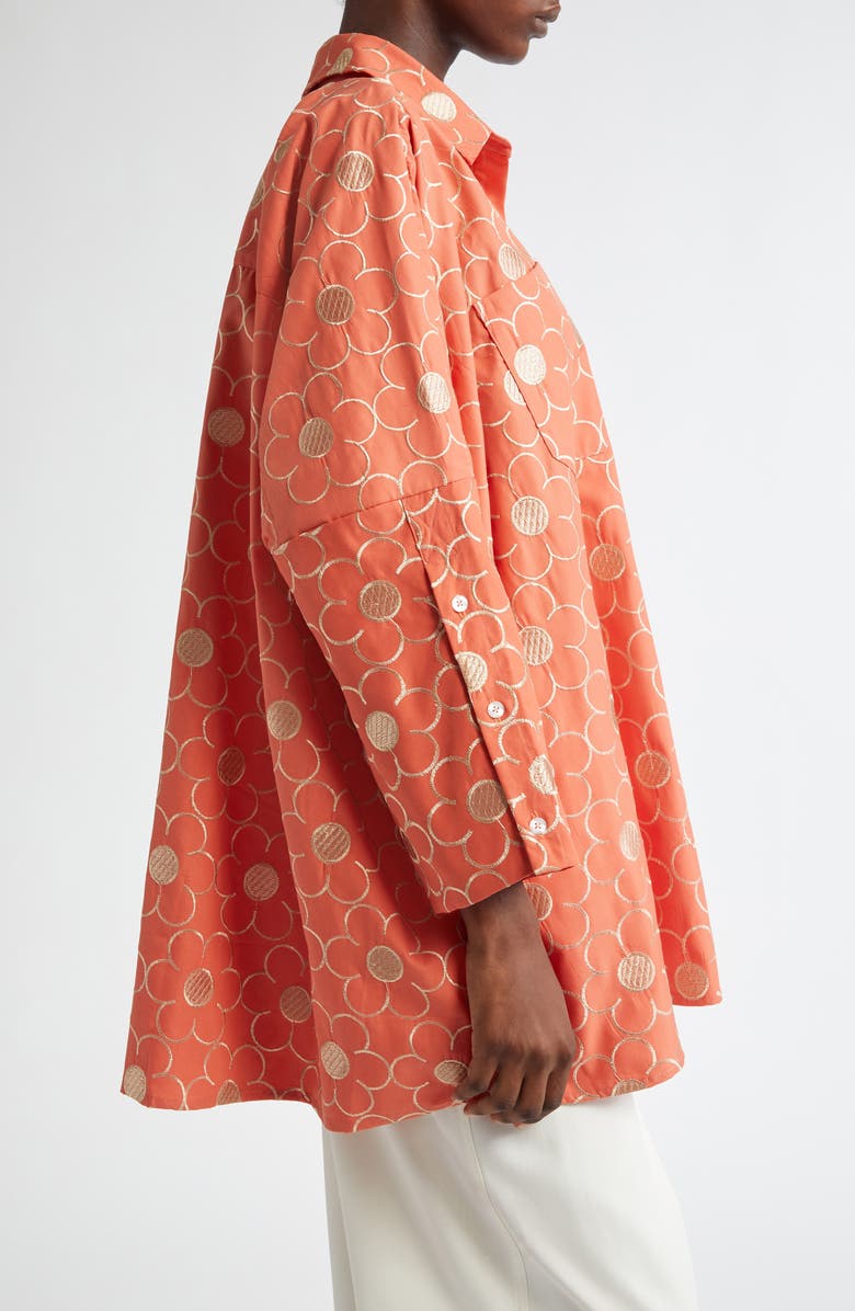 La Vie Style House Floral Embroidered Oversize Shirt, Alternate, color, Coral