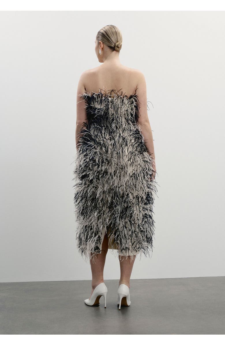 11 Honoré Ostrich Feather Strapless Maxi Dress, Alternate, color, Black And Cream