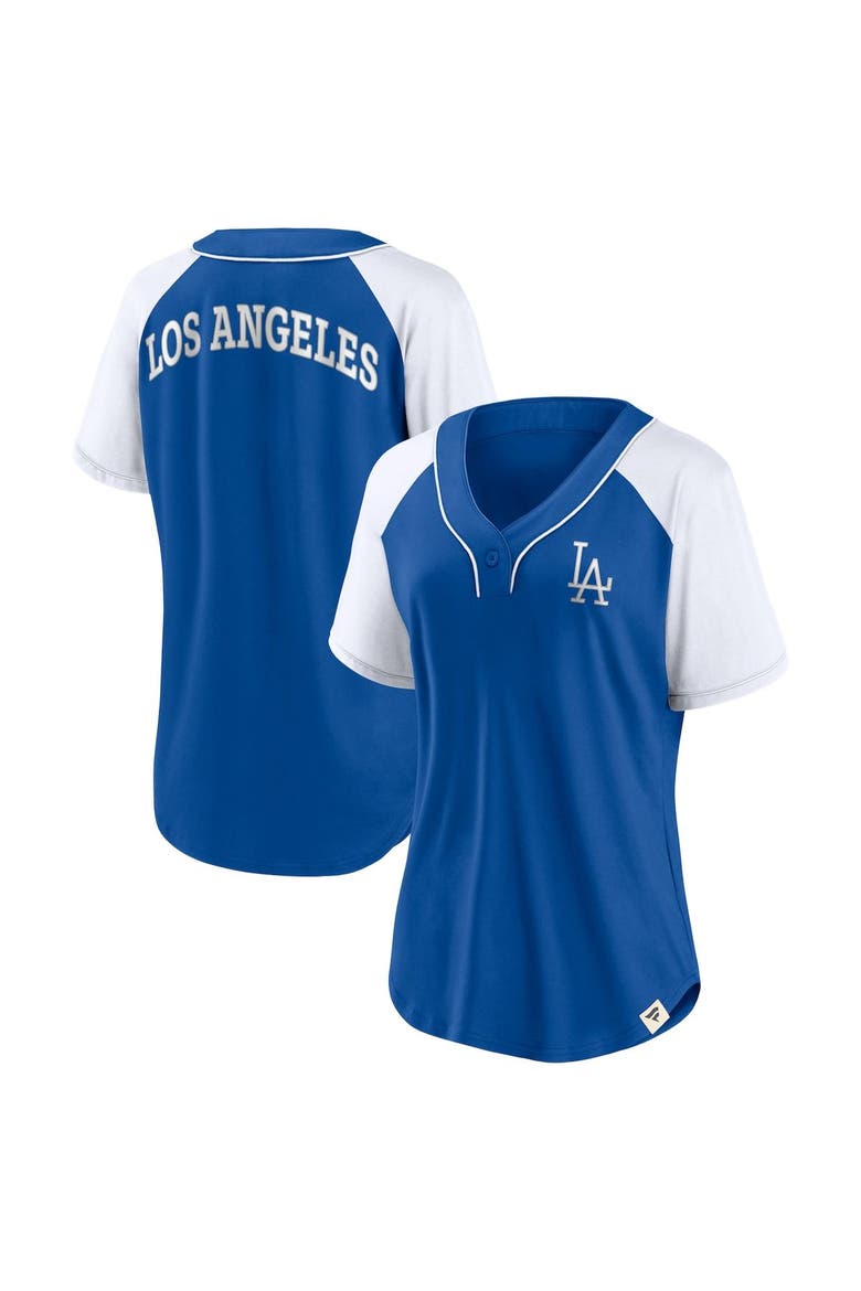 Women's Fanatics Branded Royal Los Angeles Dodgers Bunt Raglan V-Neck T-Shirt, Main, color, Royal