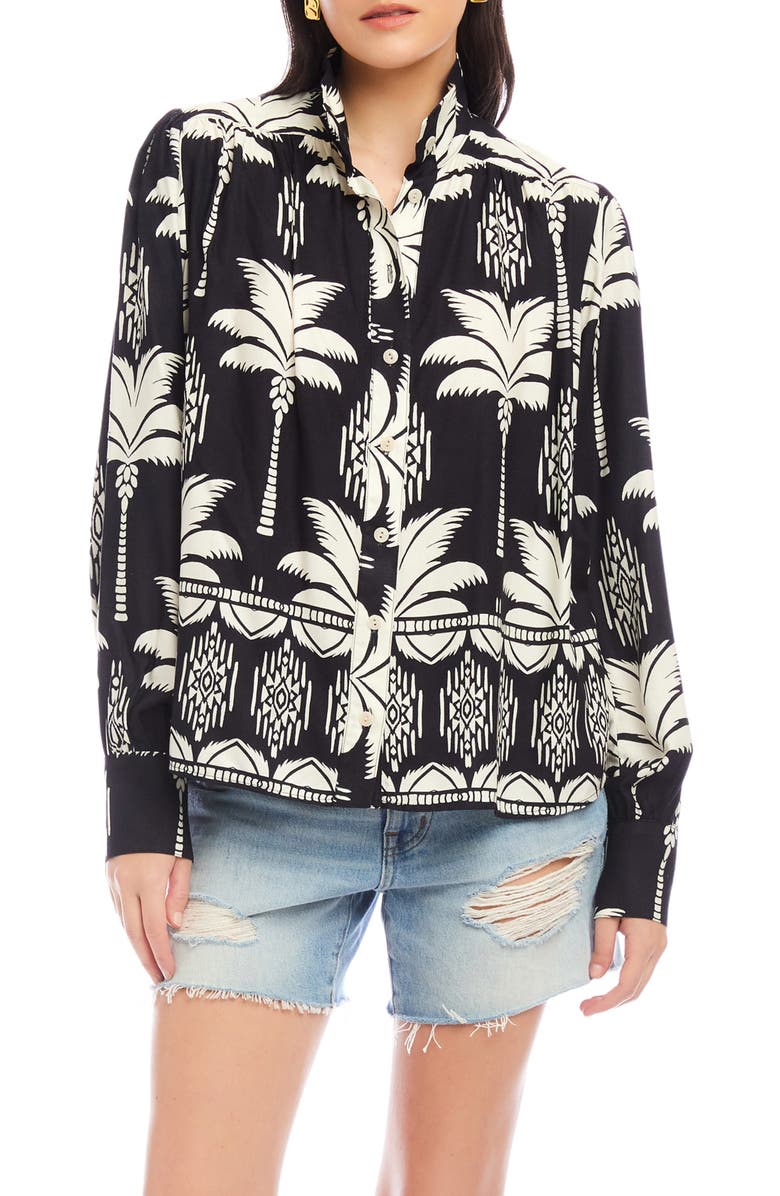 FIFTEEN TWENTY Chloe Floral Print Button-Up Front, Main, color, Black/ Cream