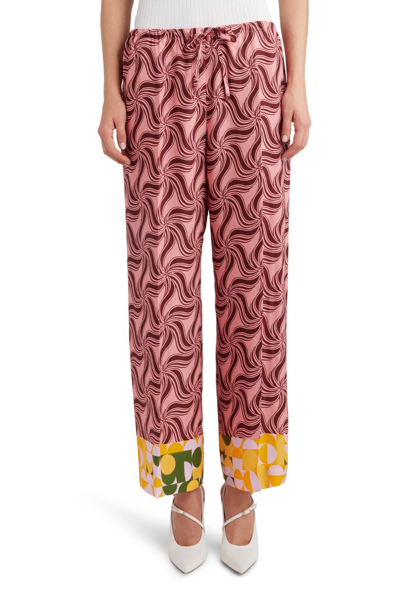 Mixed Print Straight Leg Pants, Main, color, PINK