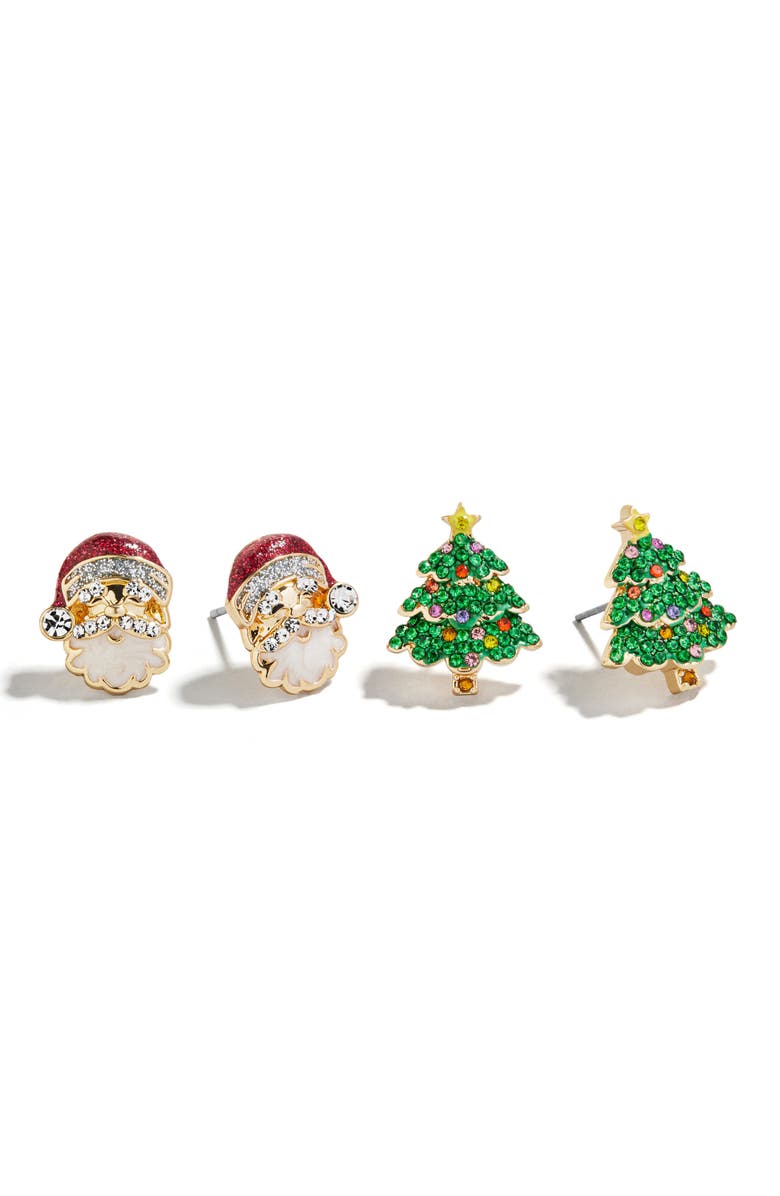 BaubleBar Assorted 2-Pack Spruced Up Santa Stud Earrings, Main, color, Gold Multi