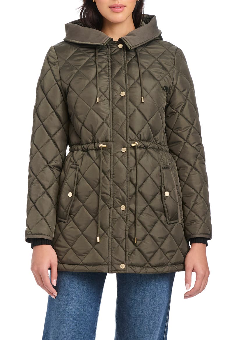 Water Resistant Hooded Quilted Jacket, Main, color, NEW DARK OLIVE