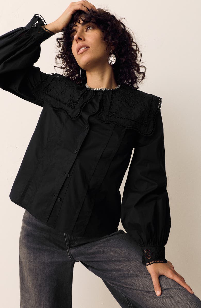 PER UNA BY M&S Broderie Collar Shirt, Alternate, color, Black