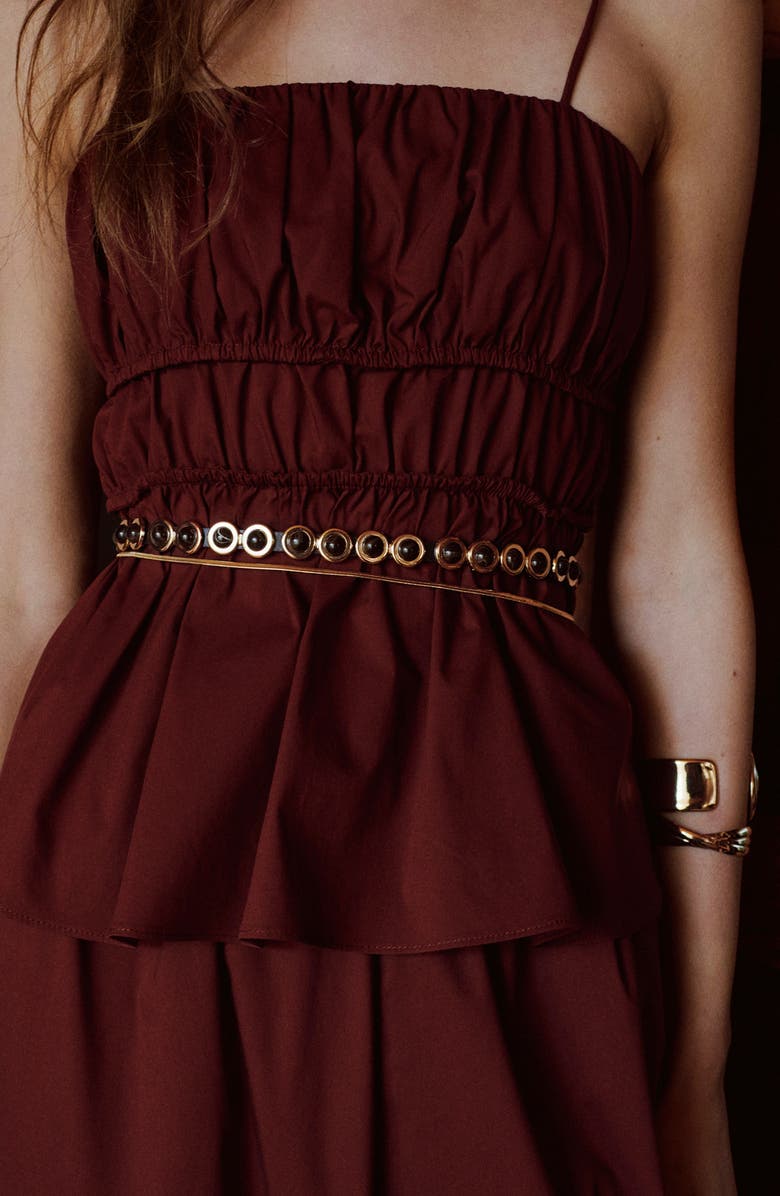 MANGO Shirred Stretch Cotton Camisole, Alternate, color, Burnt Orange