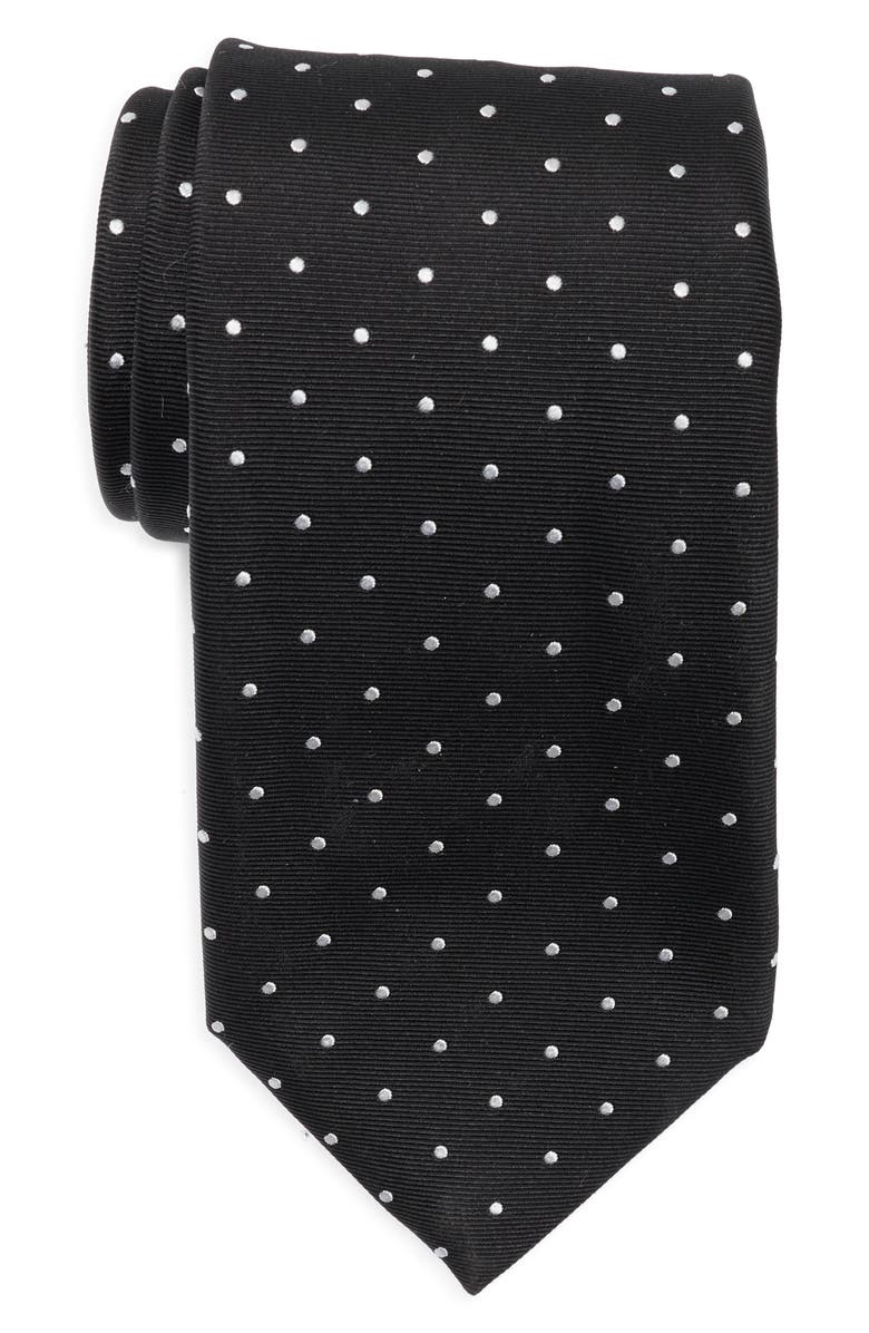 BOSS Neat Dot Silk Blend Tie, Main, color, Black