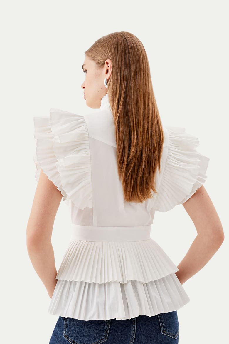 Sleeveless Pleated Ruffle Blouse, Alternate, color, White