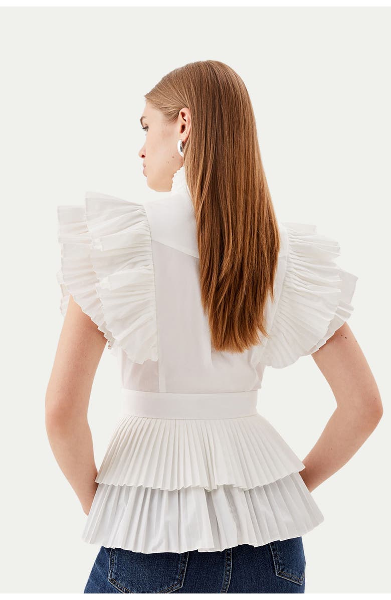 Karen Millen Sleeveless Pleated Ruffle Blouse, Alternate, color, White