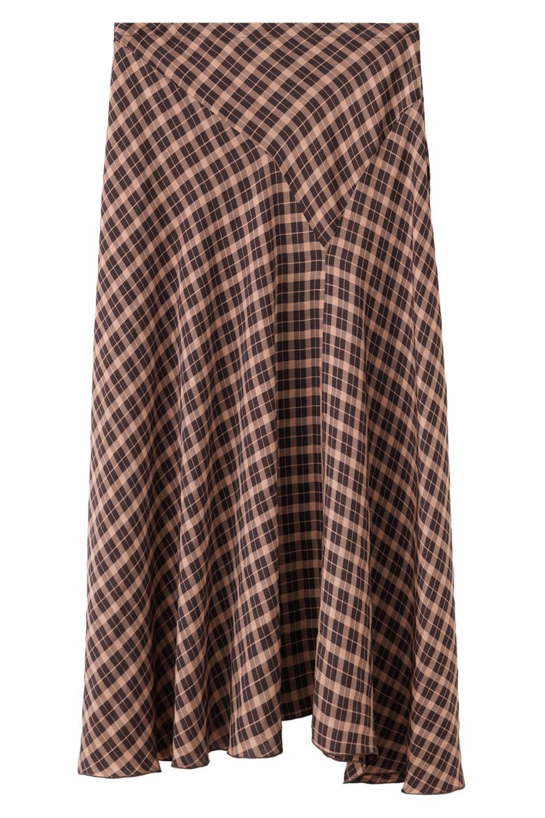Check Print Asymmetric Maxi Skirt, Main, color, BROWN