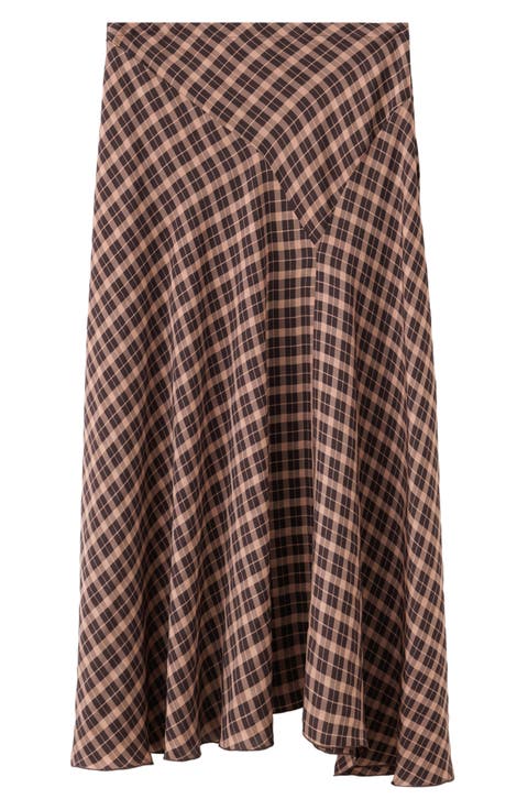 Check Print Asymmetric Maxi Skirt