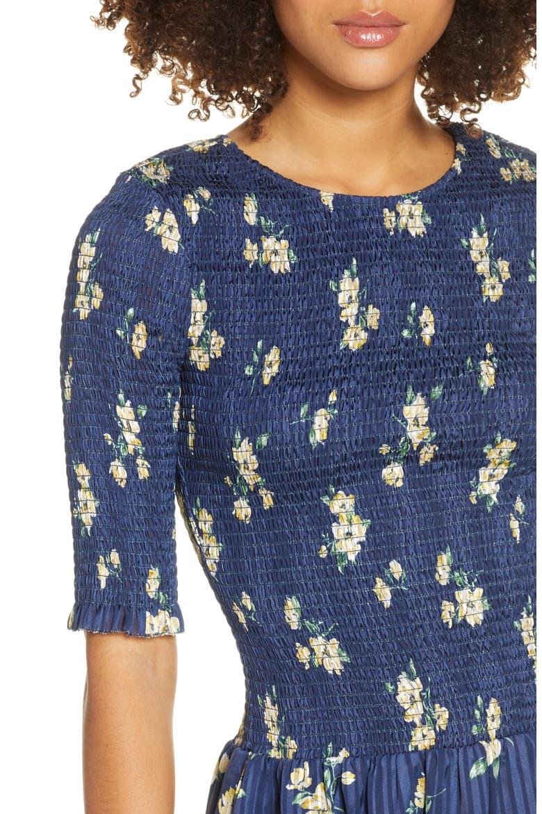 Barnsdall Floral Smocked Midi Dress, Alternate, color, NAVY FLORAL