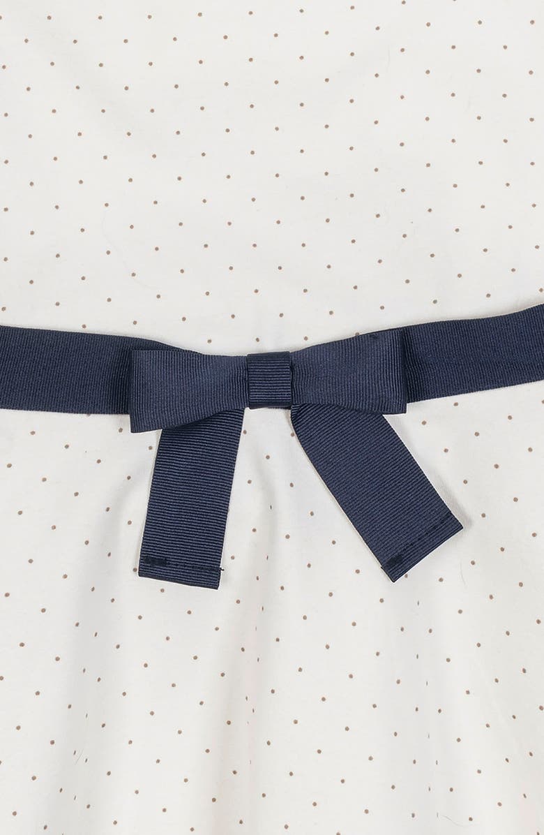 Hope & Henry Kids' Organic Short Sleeve Lightweight Knit Skater Dress, Alternate, color, Soft White Pindot