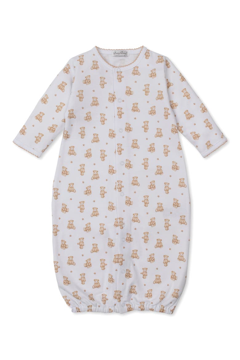 Teddy Bear Print Convertible Pima Cotton Gown, Alternate, color, WHITE/ TAN