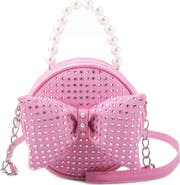 OMG Accessories Kids' Stone Bow & Pearl Handle Crossbody Bag
