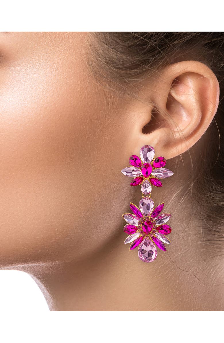JARDIN Crystal Cluster Drop Earrings, Alternate, color, Pink/ Gold