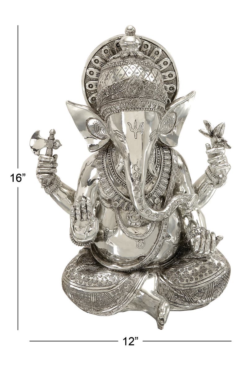 VIVIAN LUNE HOME Silvertone Polystone Meditating Ganesh Sculpture with Engraved Carvings and Relief Detailing, Alternate, color,