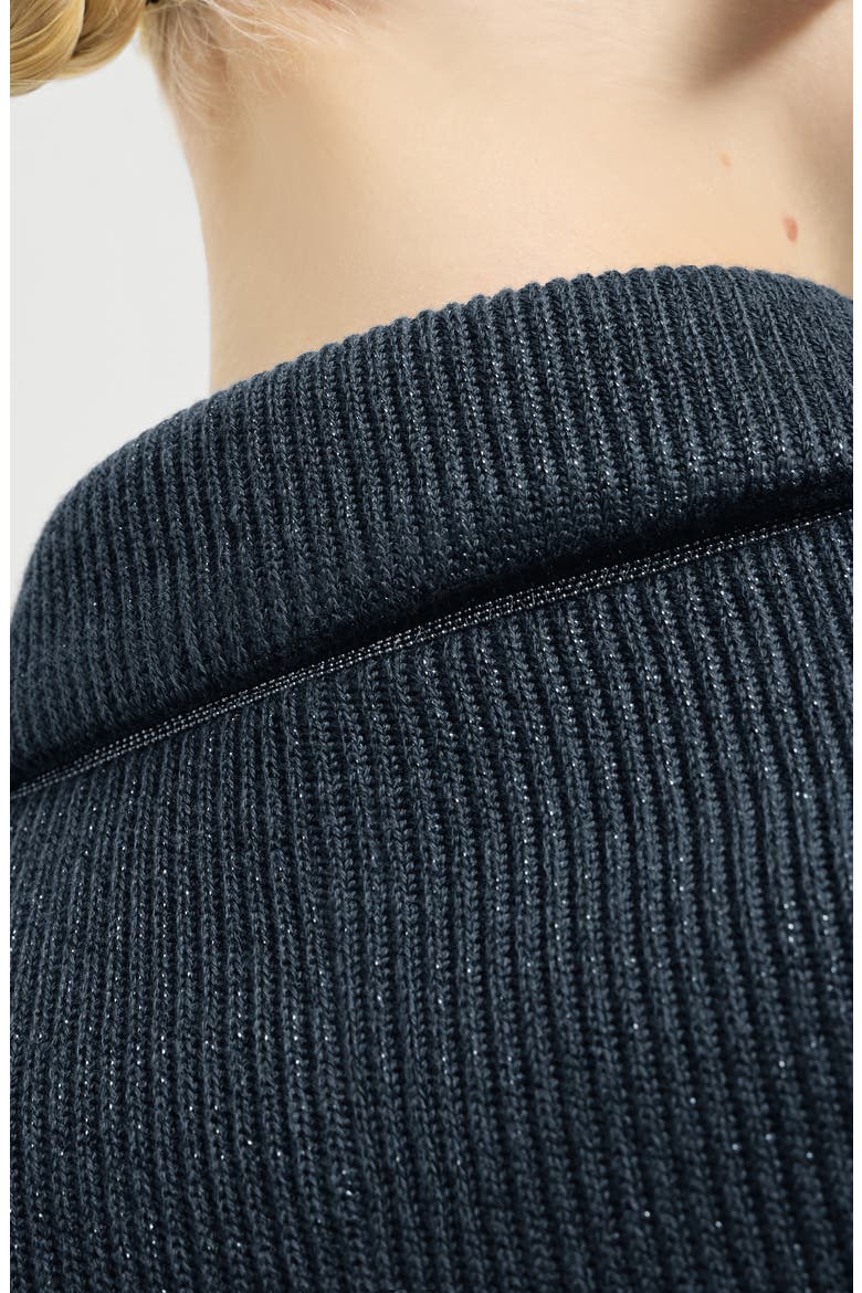 Sparkling cotton and viscose English rib knit blazer with monili, Alternate, color, Blue