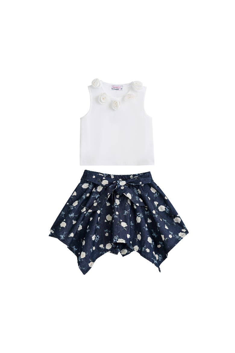 Floral Bow Short Set, Main, color, Navy