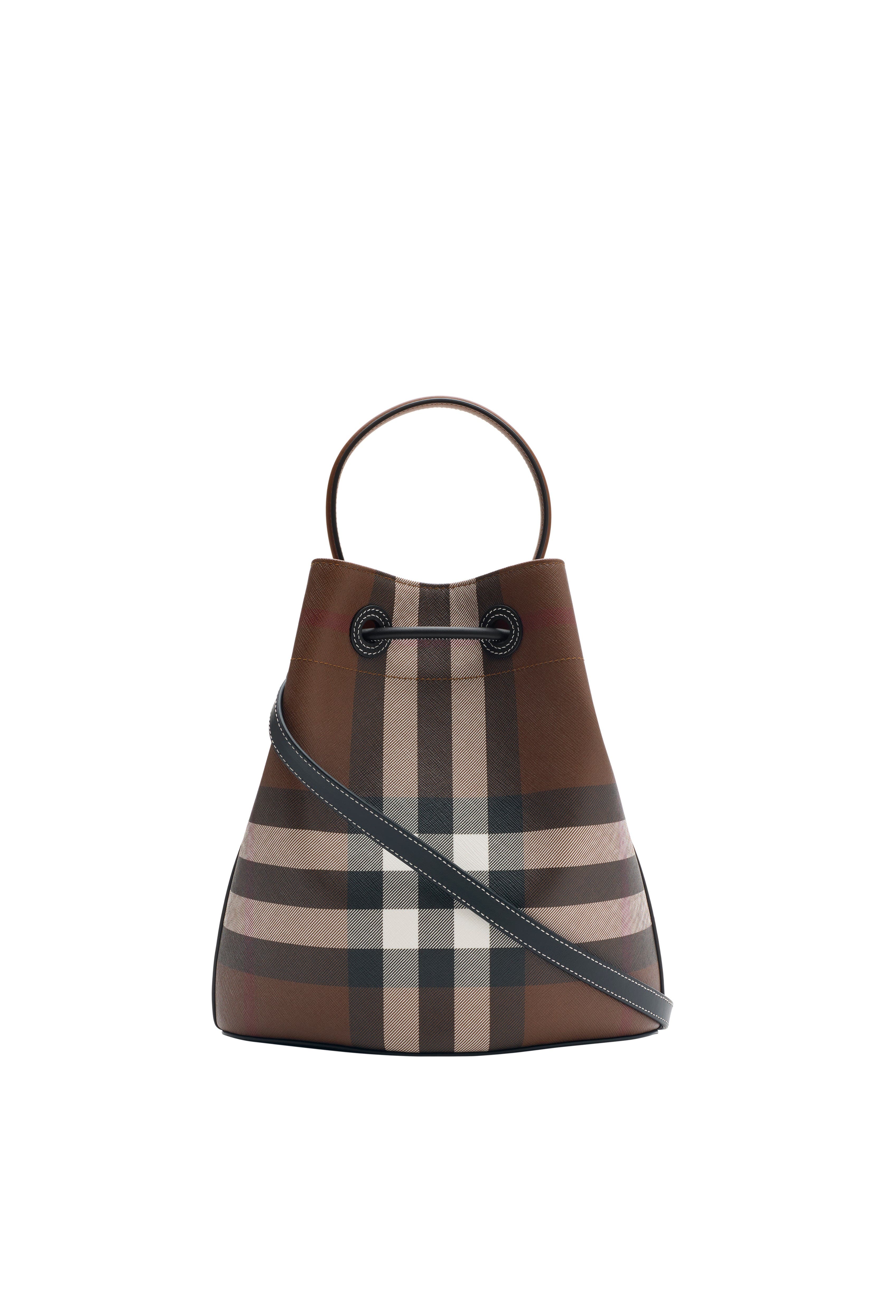 Burberry Small Check Bucket Bag, Alternate, color, Dark Birch Brown