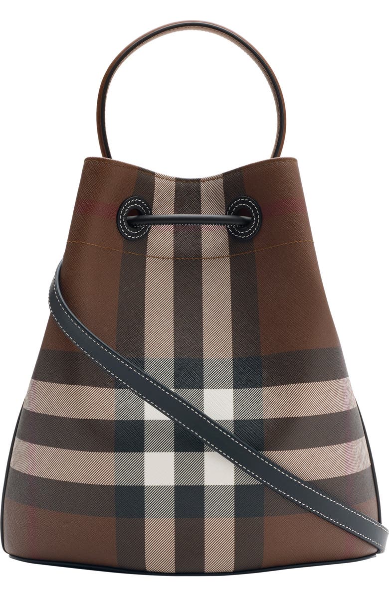Burberry Small Check Bucket Bag, Alternate, color, Dark Birch Brown