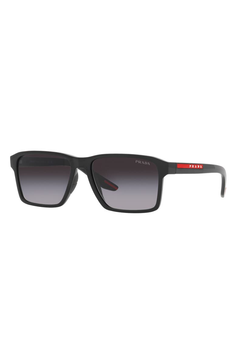 Prada Linea Rossa 58mm Gradient Rectangular Sunglasses, Alternate, color, Black