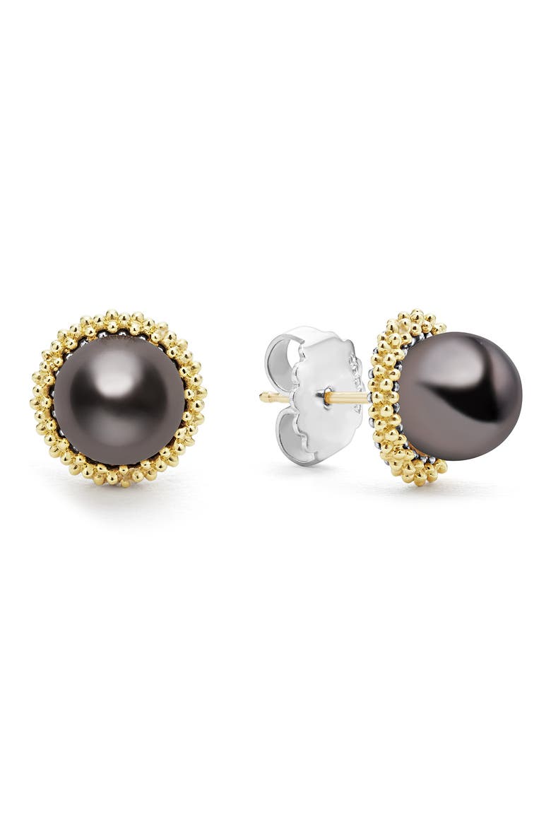 Luna Pearl Lux Stud Earrings, Alternate, color, GOLD/LUNA BLACK