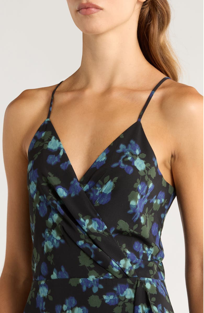 Chelsea28 Faux Wrap Midi Dress, Alternate, color, Black- Blue Floral
