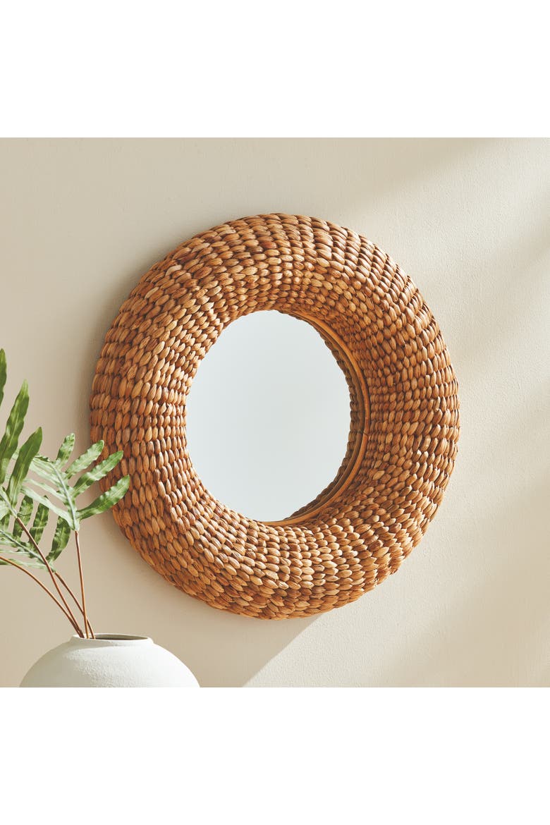 Ellery Natural Framed Round Decorative Wall Mirror, Alternate, color, Yellow