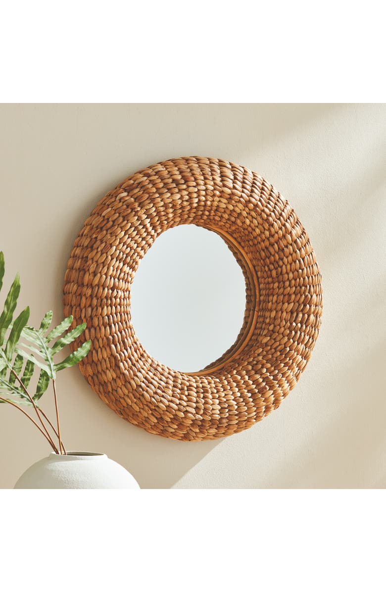 Napa Home & Garden Ellery Natural Framed Round Decorative Wall Mirror, Alternate, color, Yellow