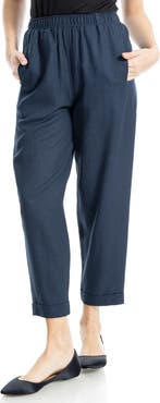 MAX STUDIO Cuffed Crop Linen Blend Barrel Leg Pants