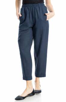MAX STUDIO Cuffed Crop Linen Blend Barrel Leg Pants
