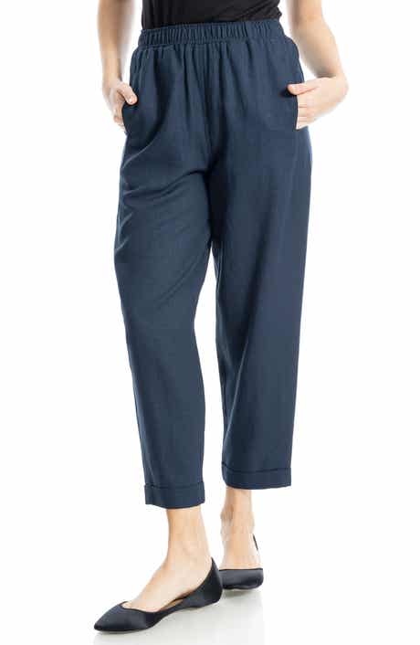 MAX STUDIO Cuffed Crop Linen Blend Barrel Leg Pants