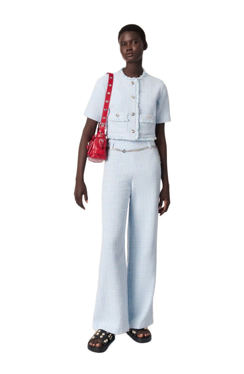 maje Short tweed jacket, Alternate, color, Blue Sky