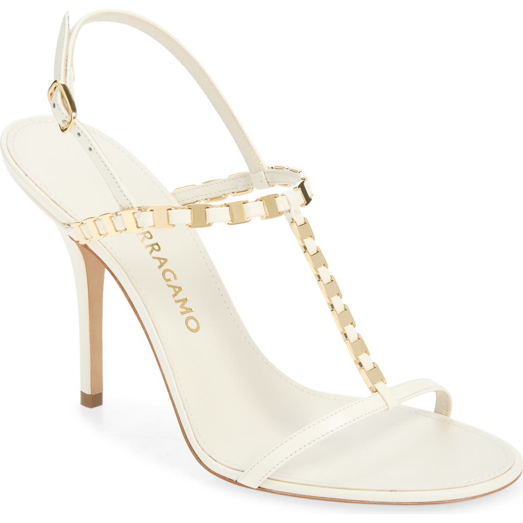 Ferragamo Estea Slingback T-strap Sandal In White