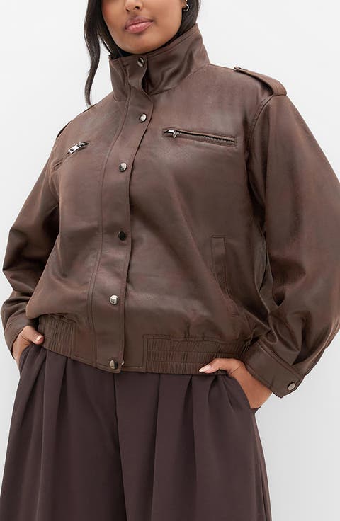 Jorja Faux Leather Bomber Jacket