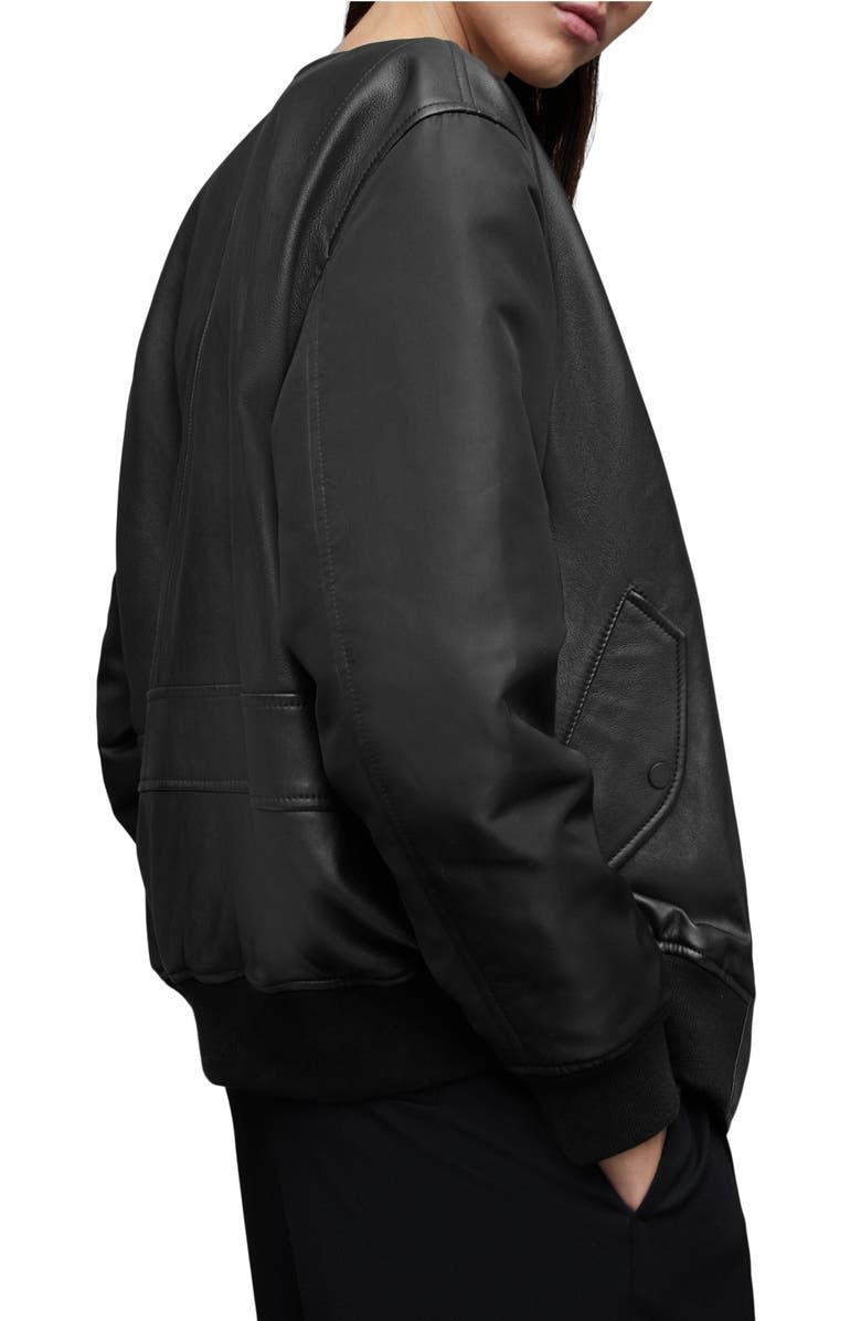 AllSaints Zene Leather & Nylon Bomber Jacket, Alternate, color, Black