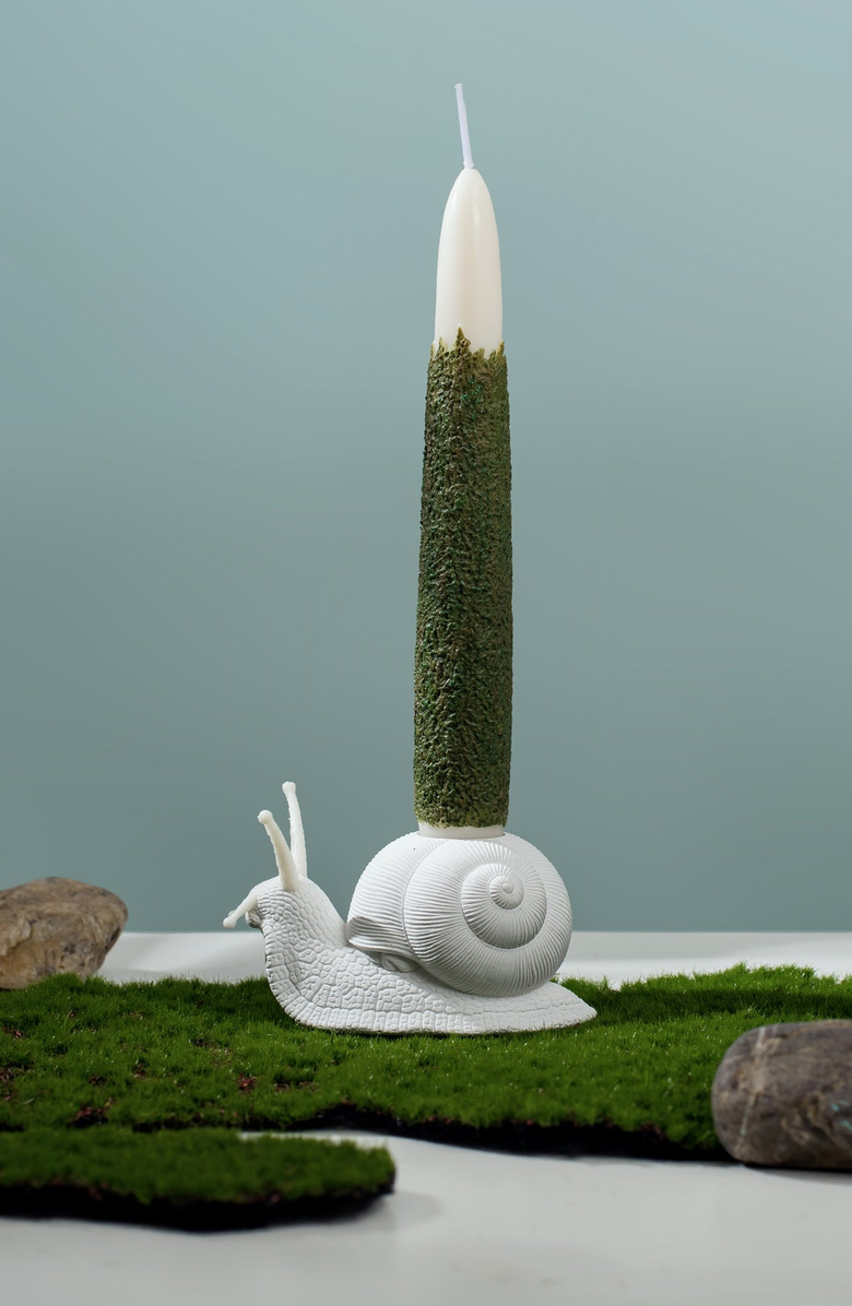 Southlake gifts Taper Scented Candle and Snail Candle Holder Set, Alternate, color, Off-White / Dark Green